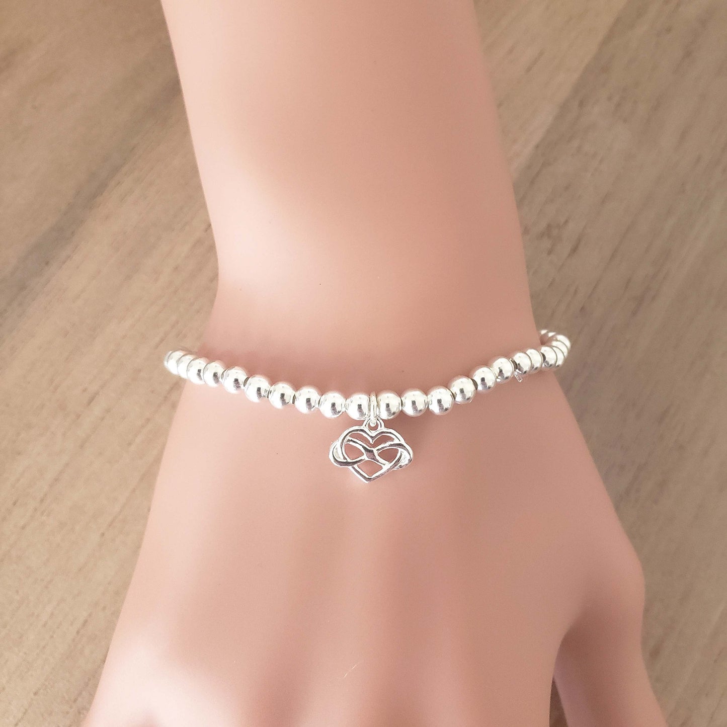Graduation Gift, Infinity Heart Bracelet, Choice of 4mm or 5mm Beads