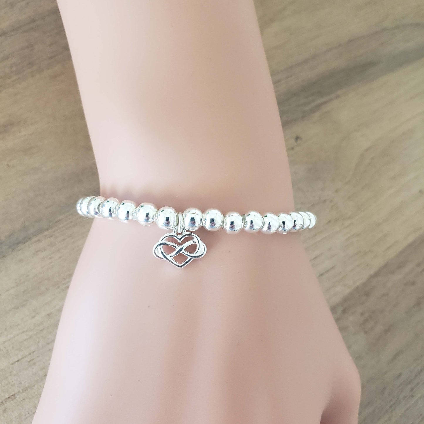 Graduation Gift, Infinity Heart Bracelet, Choice of 4mm or 5mm Beads