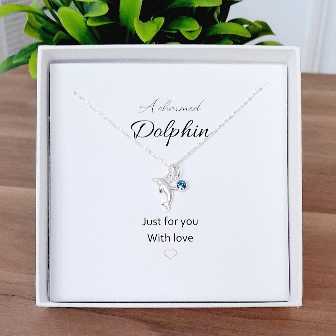 A Charmed Dolphin Birthstone Necklace Sterling Silver 925, Personalised Jewellery