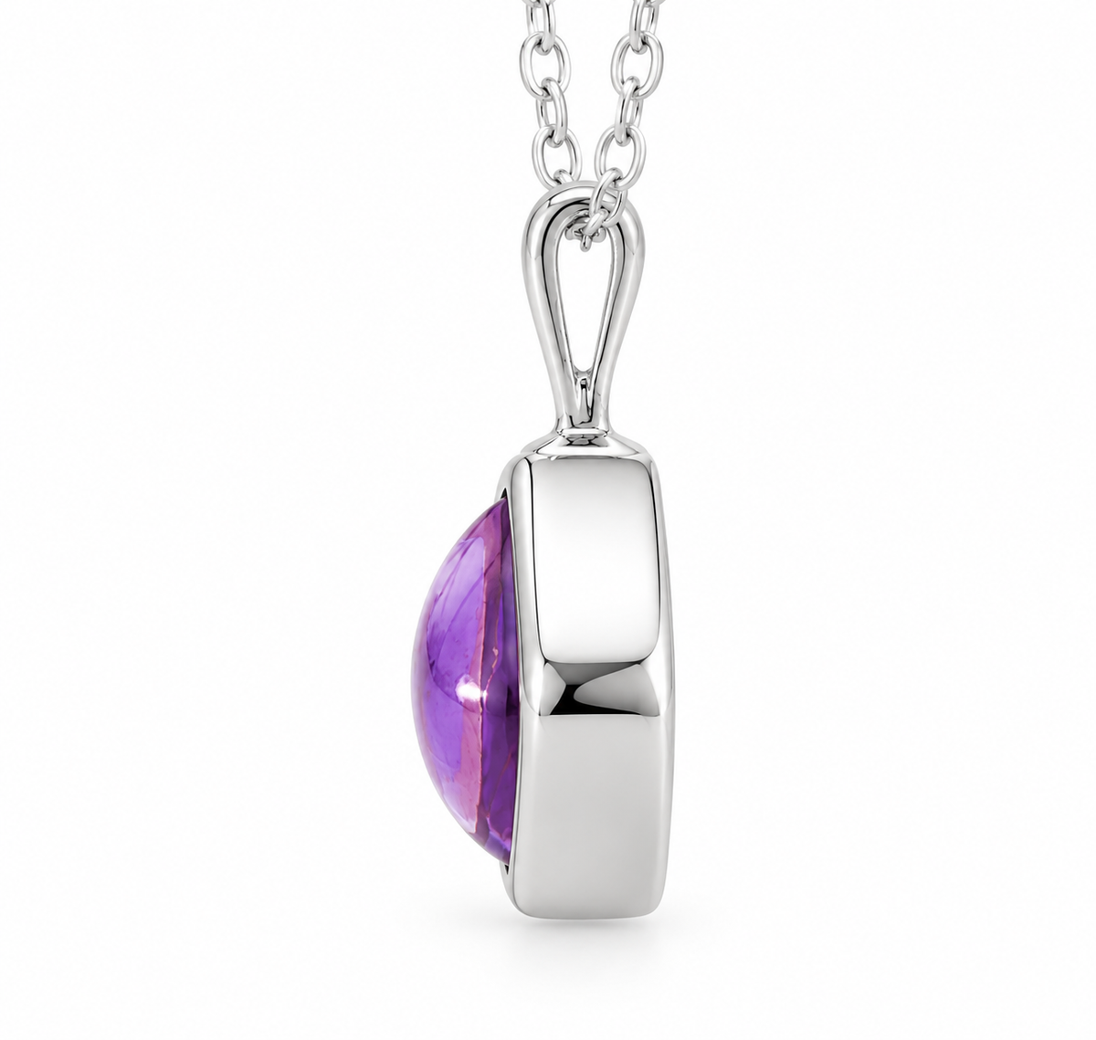 Natural Amethyst Birthstone Necklace with 6mm diamond-shaped gemstone