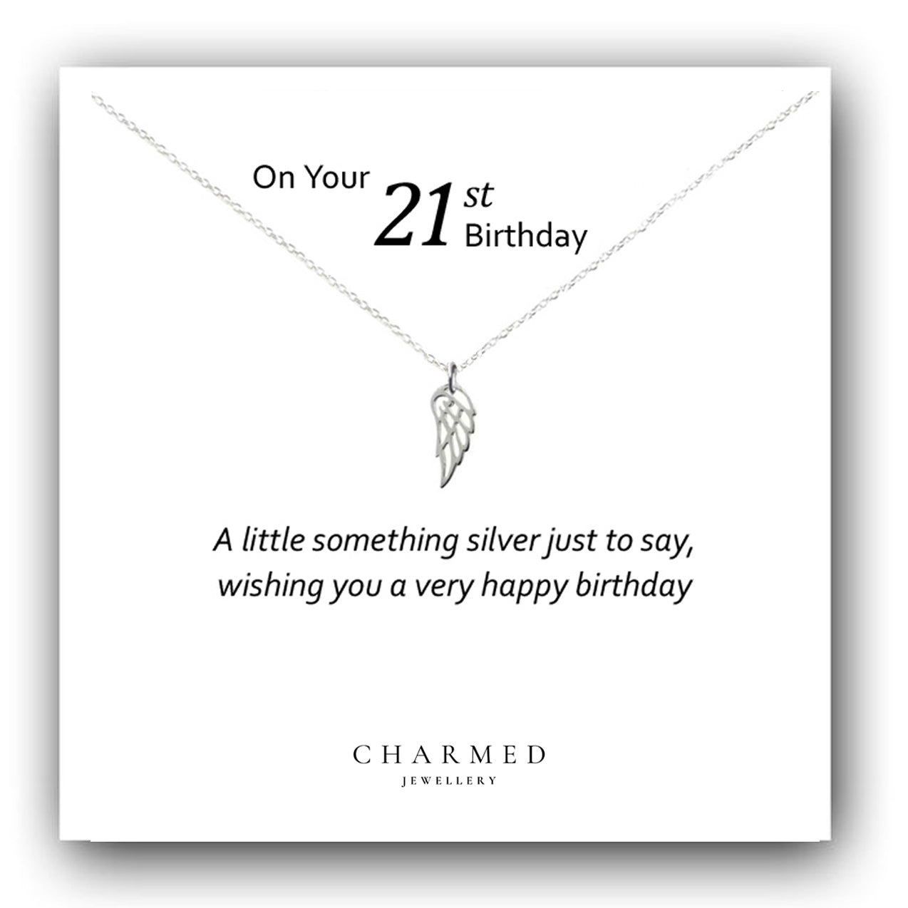 21st Birthday Angel Wing Necklace in Sterling Silver 925, Personalised Gift