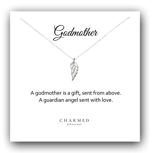 Godmother Gift, Angel Wing Necklace in Sterling Silver 925, Personalised Gift