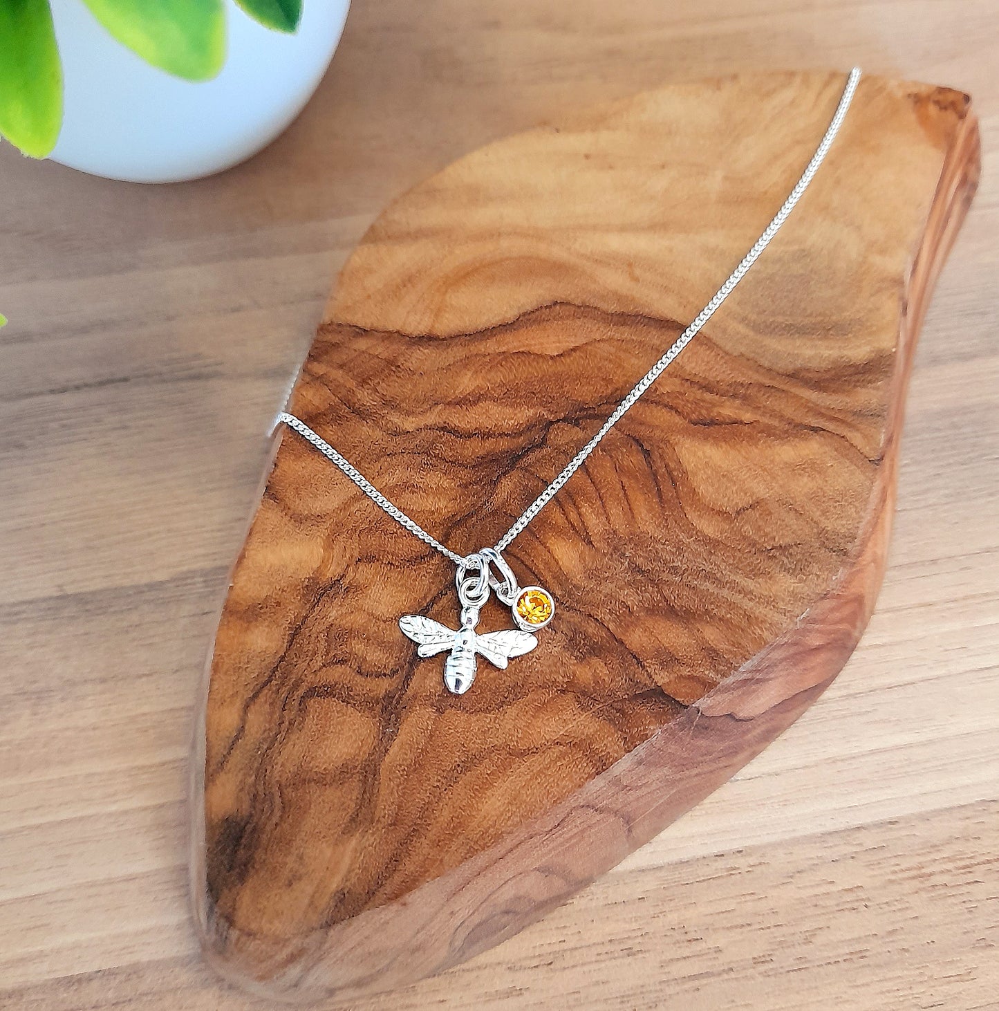 A Charmed Bee Birthstone Necklace Sterling Silver 925, Personalised Jewellery
