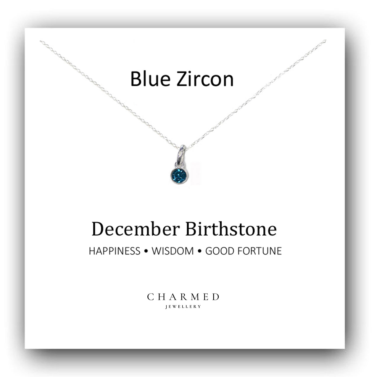 Blue Zircon Birthstone Necklace 925 Sterling Silver, December Birthstone