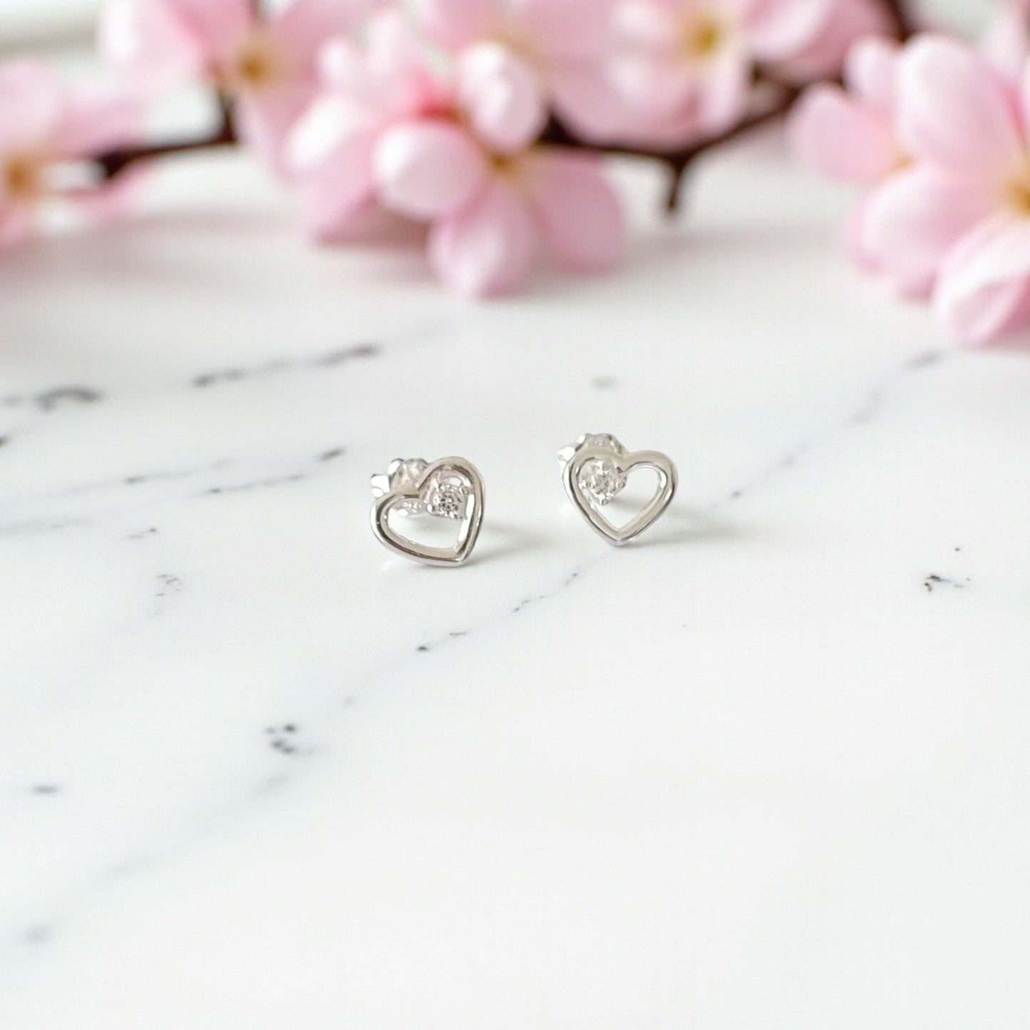 CZ Heart Stud Earrings in Sterling Silver 925 | Personalised Jewellery Gift