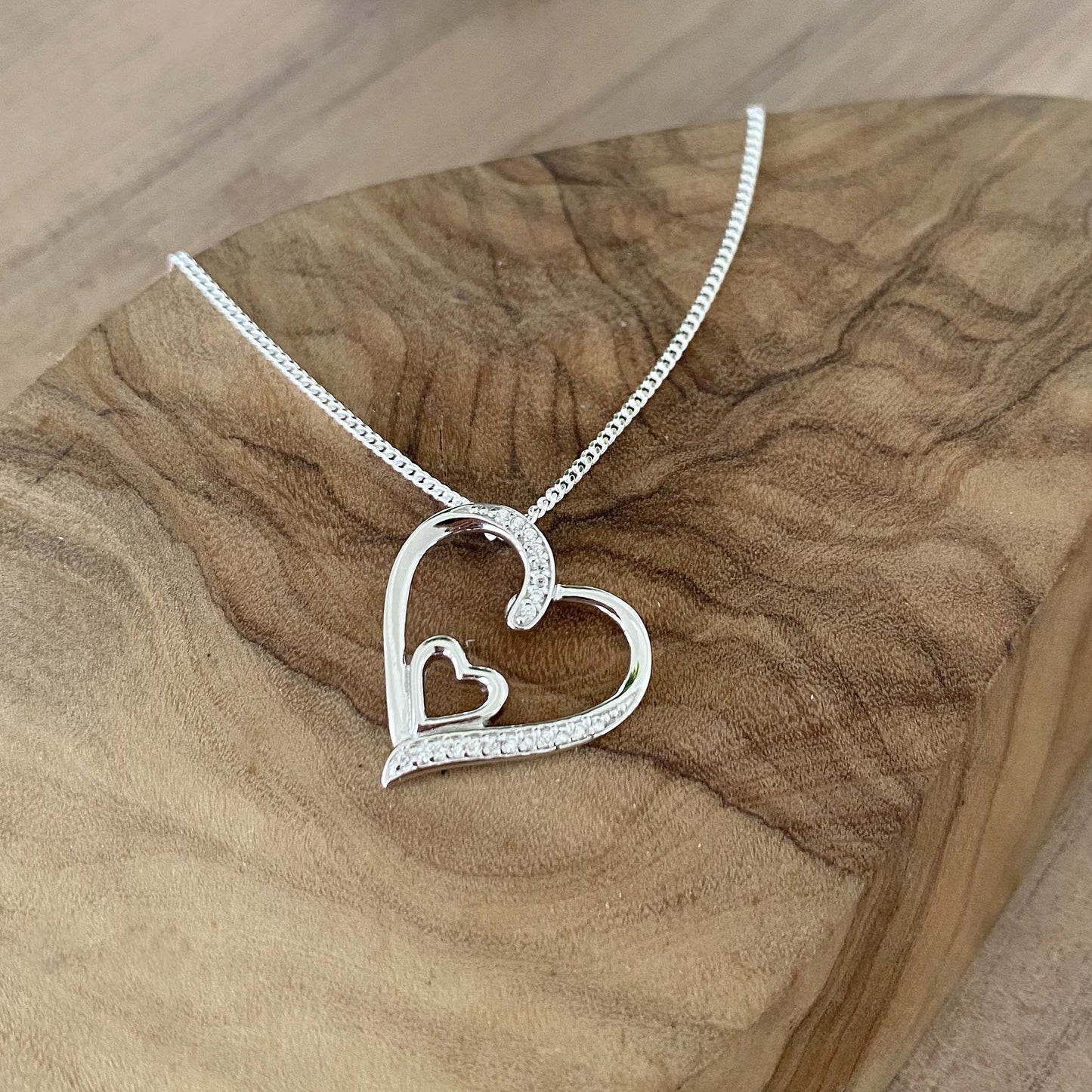 Twin Heart Necklace with Cubic Zirconia 925 Sterling Silver