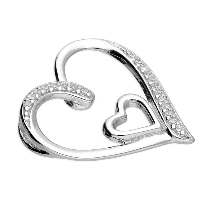 Twin Heart Necklace with Cubic Zirconia 925 Sterling Silver