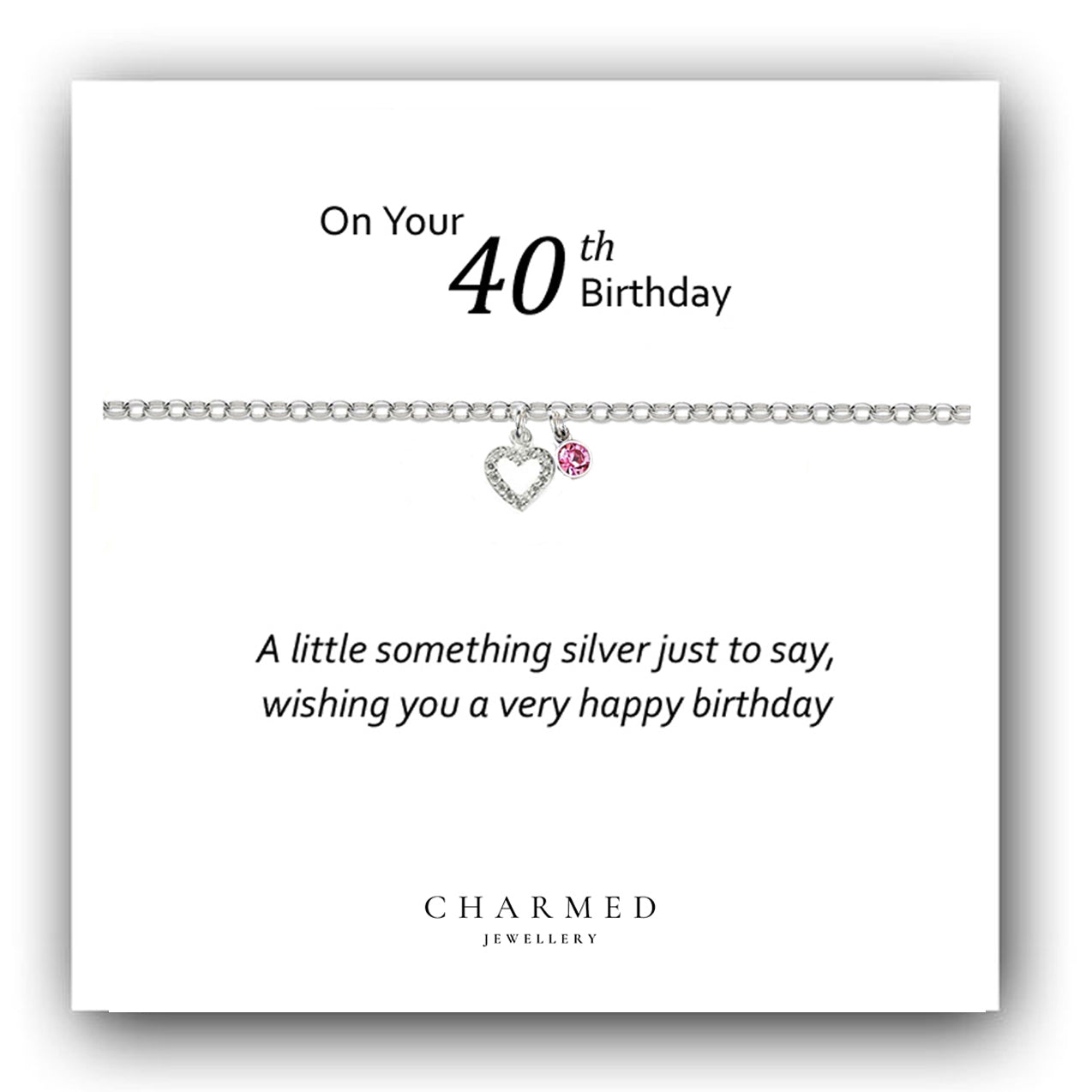 40th Birthday CZ Heart Bracelet with Birthstone in Sterling Silver 925, Personalised Jewellery Gift