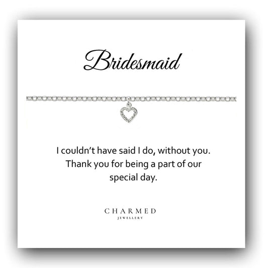 Bridesmaid CZ Heart Bracelet in Sterling Silver 925, Personalised Gift