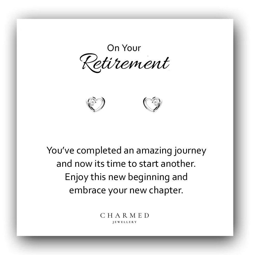 Retirement Gift, CZ Heart Stud Earrings Sterling Silver 925, Personalised Jewellery Gift by Charmed Jewellery