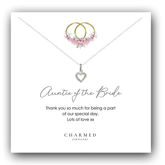 Auntie of the Bride Gift, CZ Heart Necklace in Sterling Silver 925, Personalised Jewellery Gift