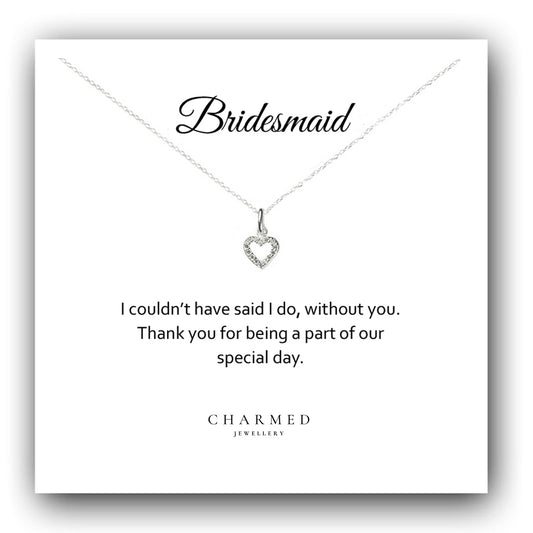 Bridesmaid Gift CZ Heart Necklace in Sterling Silver 925, Personalised Jewellery Gift