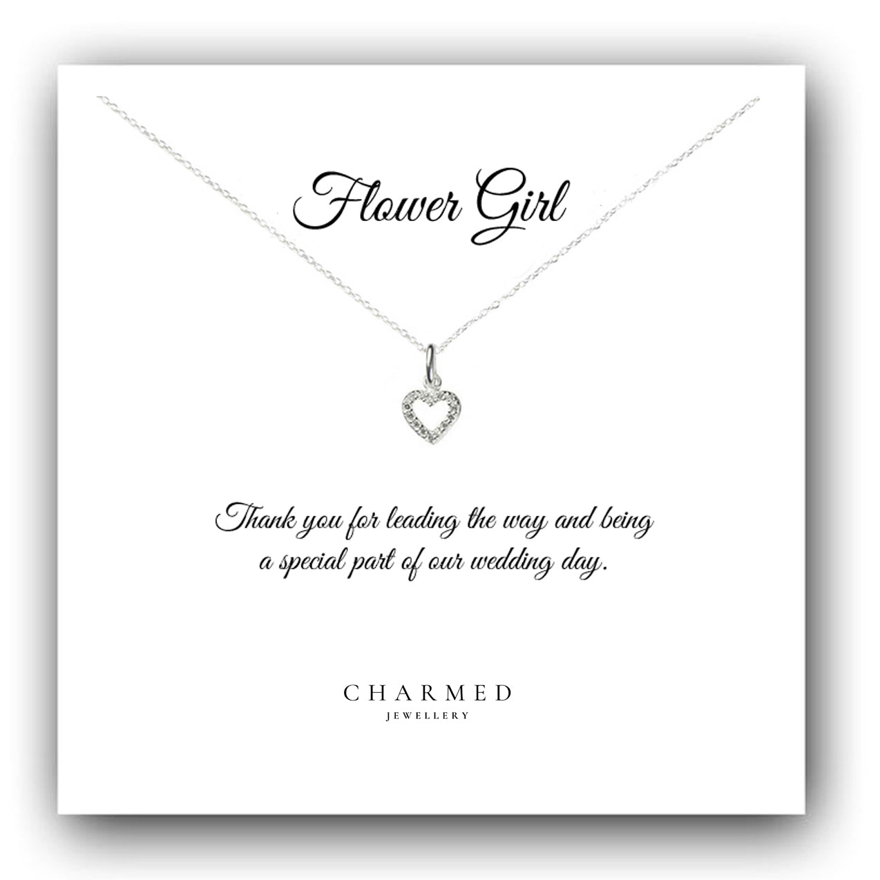 Flower Girl Gift CZ Heart Necklace in Sterling Silver 925, Personalised Jewellery Gift