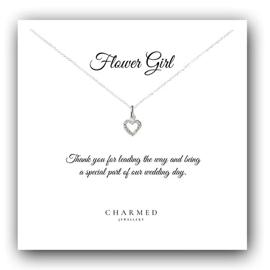 Flower Girl Gift CZ Heart Necklace in Sterling Silver 925, Personalised Jewellery Gift