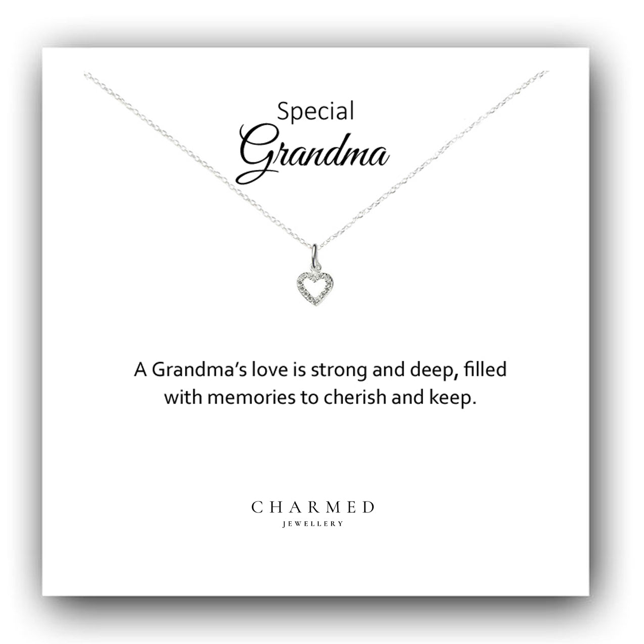 Grandma Gift, Heart Necklace with Cubic Zirconia in Sterling Silver 925, Personalised Gift