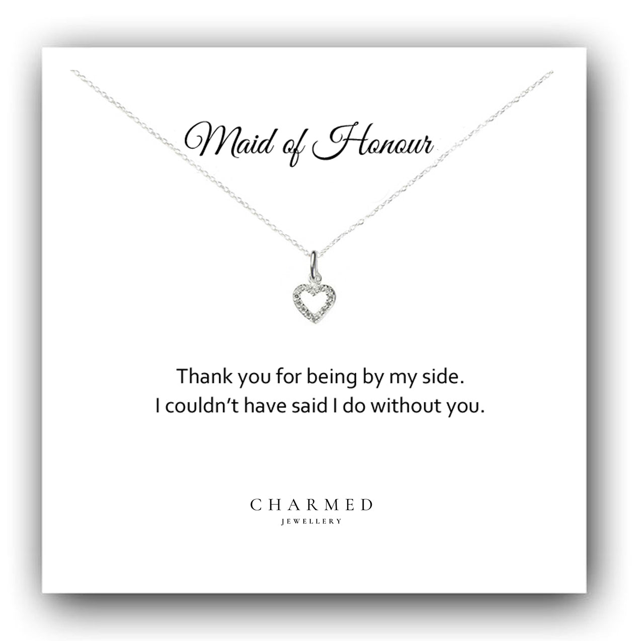 Maid of Honour Gift CZ Heart Necklace in Sterling Silver 925, Personalised Jewellery Gift