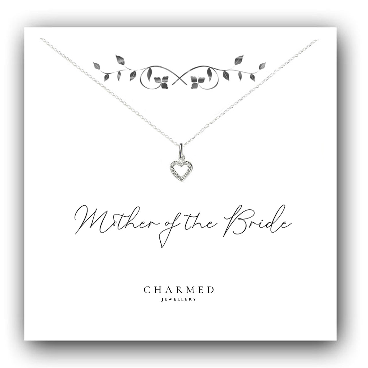 Mother of the Bride Heart Necklace with Cubic Zirconia in Sterling Silver 925, Personalised Jewellery Gift