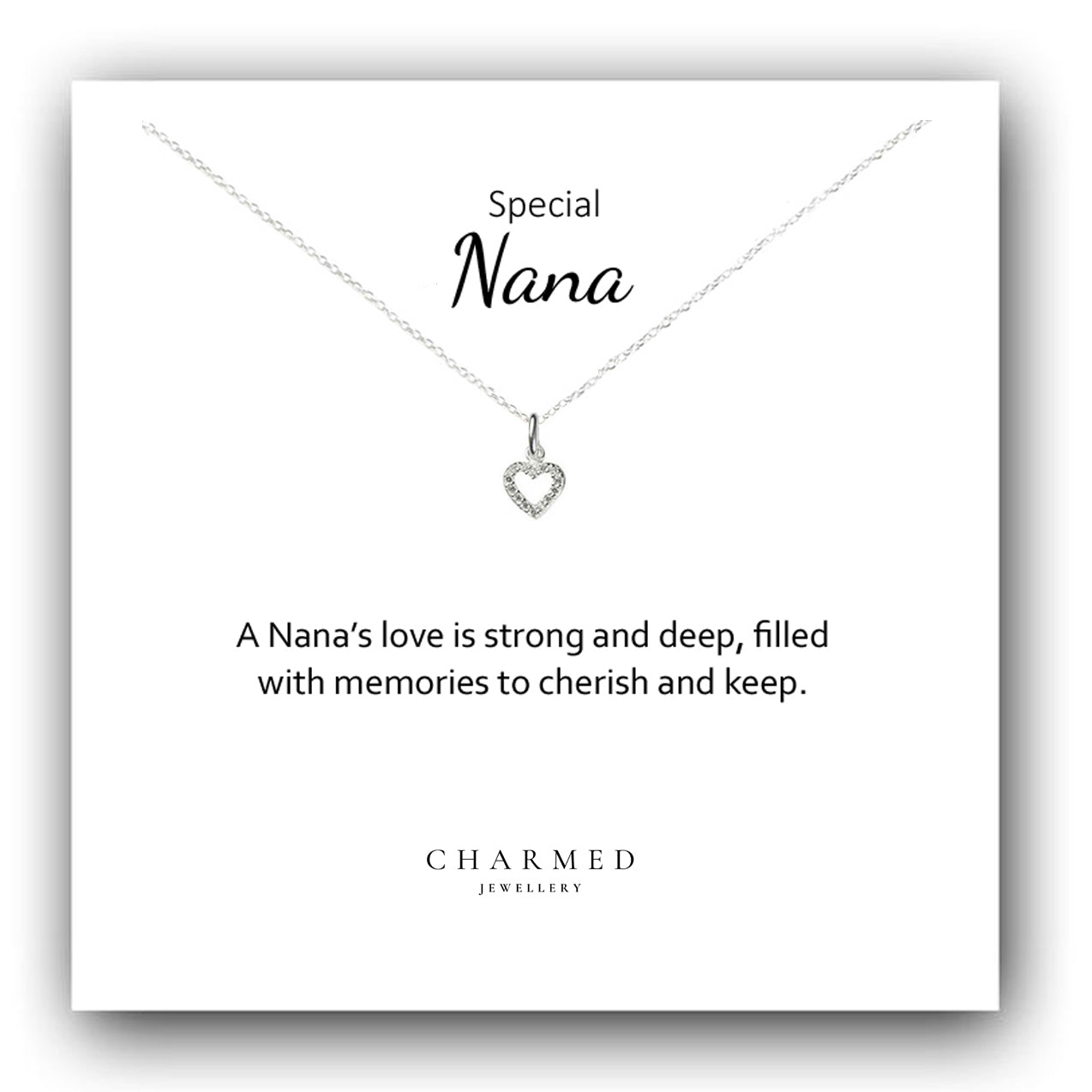 Nana CZ Heart Necklace in Sterling Silver 925, Personalised Gift