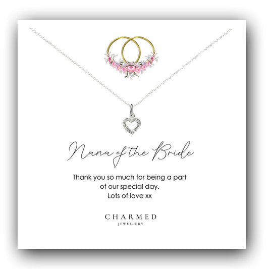 Nana of the Bride Gift, Heart Necklace with Cubic Zirconia in Sterling Silver 925, Personalised Gift