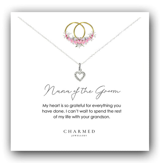 Nana of the Groom Gift, Heart Necklace with Cubic Zirconia in Sterling Silver 925, Personalised Gift