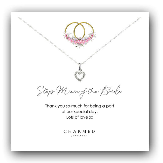 Step Mum of the Bride Gift, Cubic Zirconia Heart Necklace 925 Sterling Silver