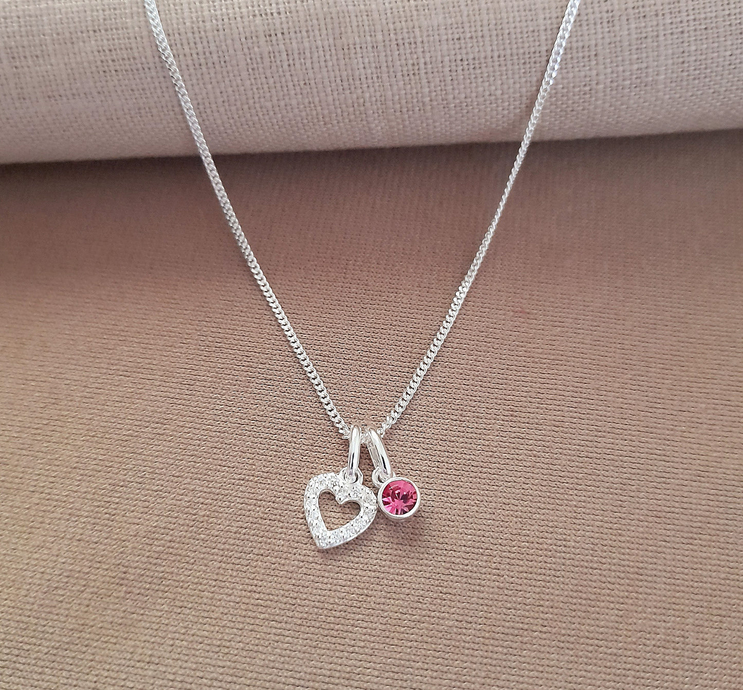 Sister Gift, Cubic Zirconia Heart Necklace with Birthstone in Sterling Silver 925, Personalised Jewellery Gift