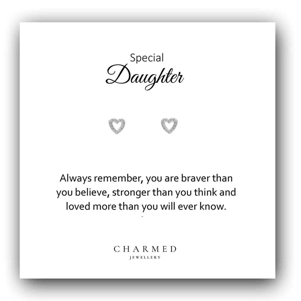 Daughter Gift, CZ Open Heart Stud Earrings Sterling Silver 925, Personalised Jewellery Gift