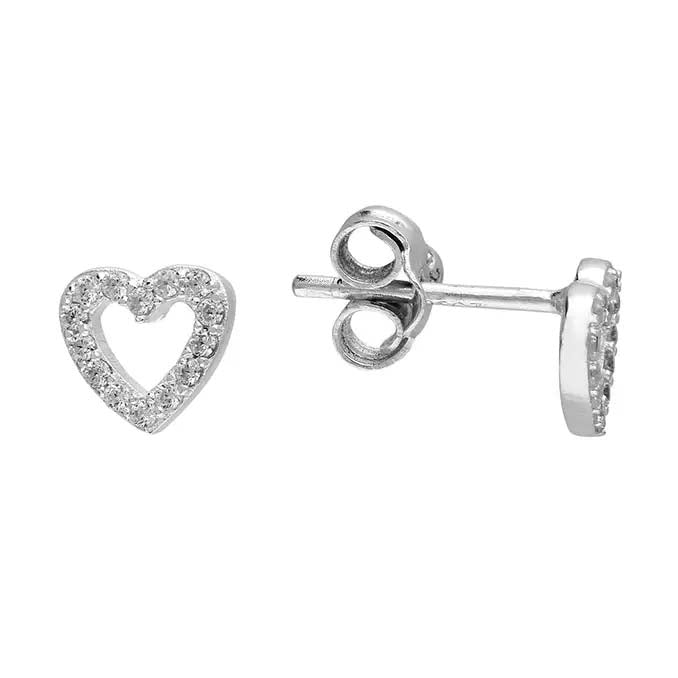 CZ Open Heart Stud Earrings | Sterling Silver 925 | Elegant Jewellery Gift