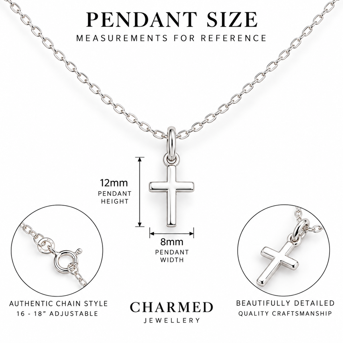 Sterling Silver Cross Necklace - Measurement Guide