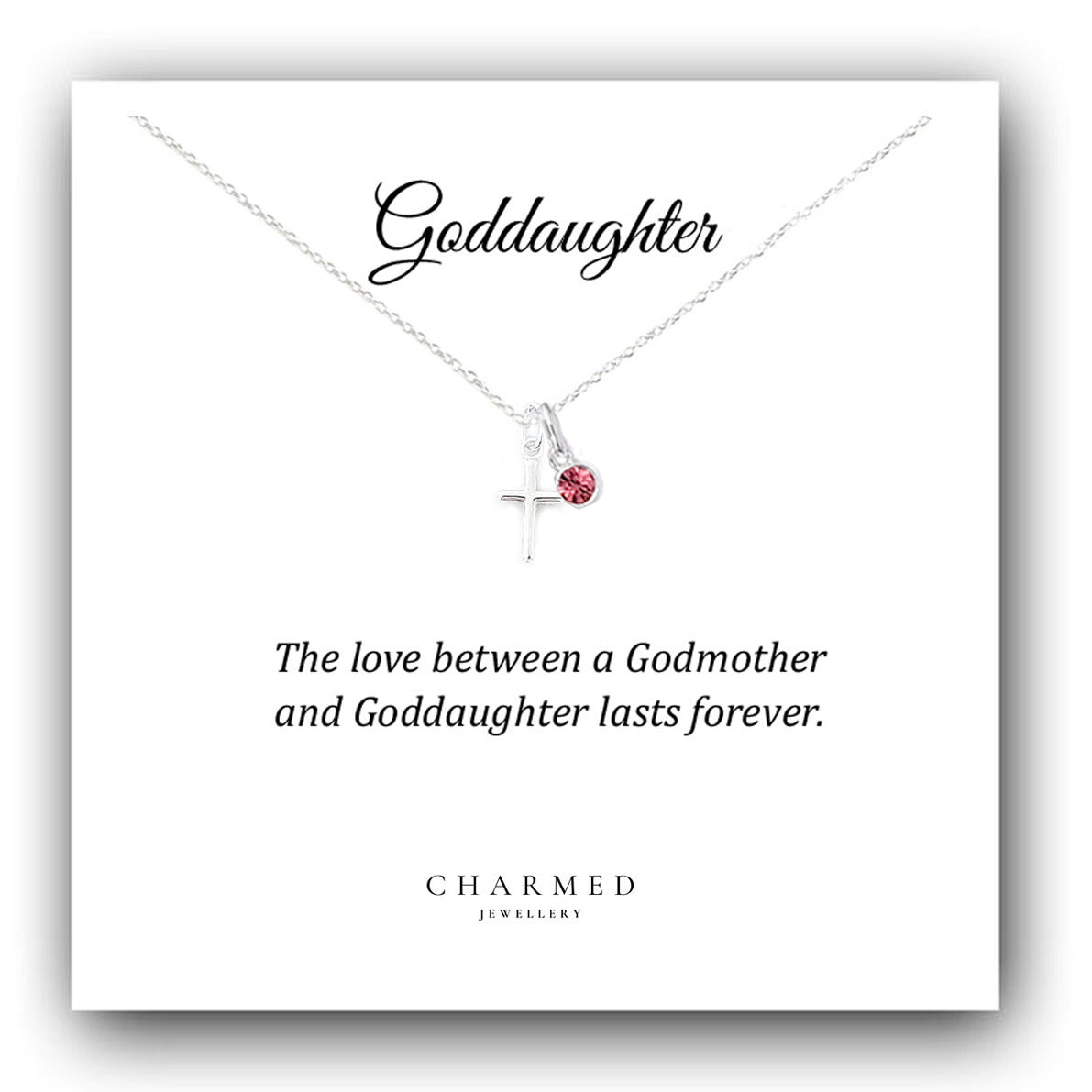 Goddaughter Gift, Cross Necklace with Birthstone in Sterling Silver 925, Personalised Jewellery Gift