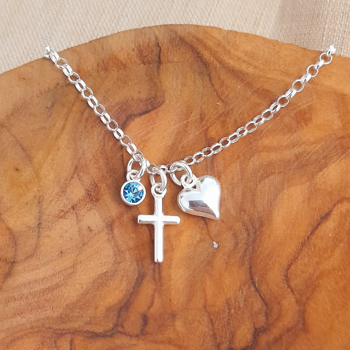 Cross Heart Bracelet with Crystal Birthstone Sterling Silver 925 Personalised Jewellery