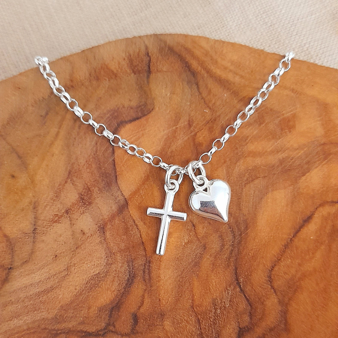 Cross Bracelet with Puffy Heart in Sterling Silver 925 Personalised Jewellery