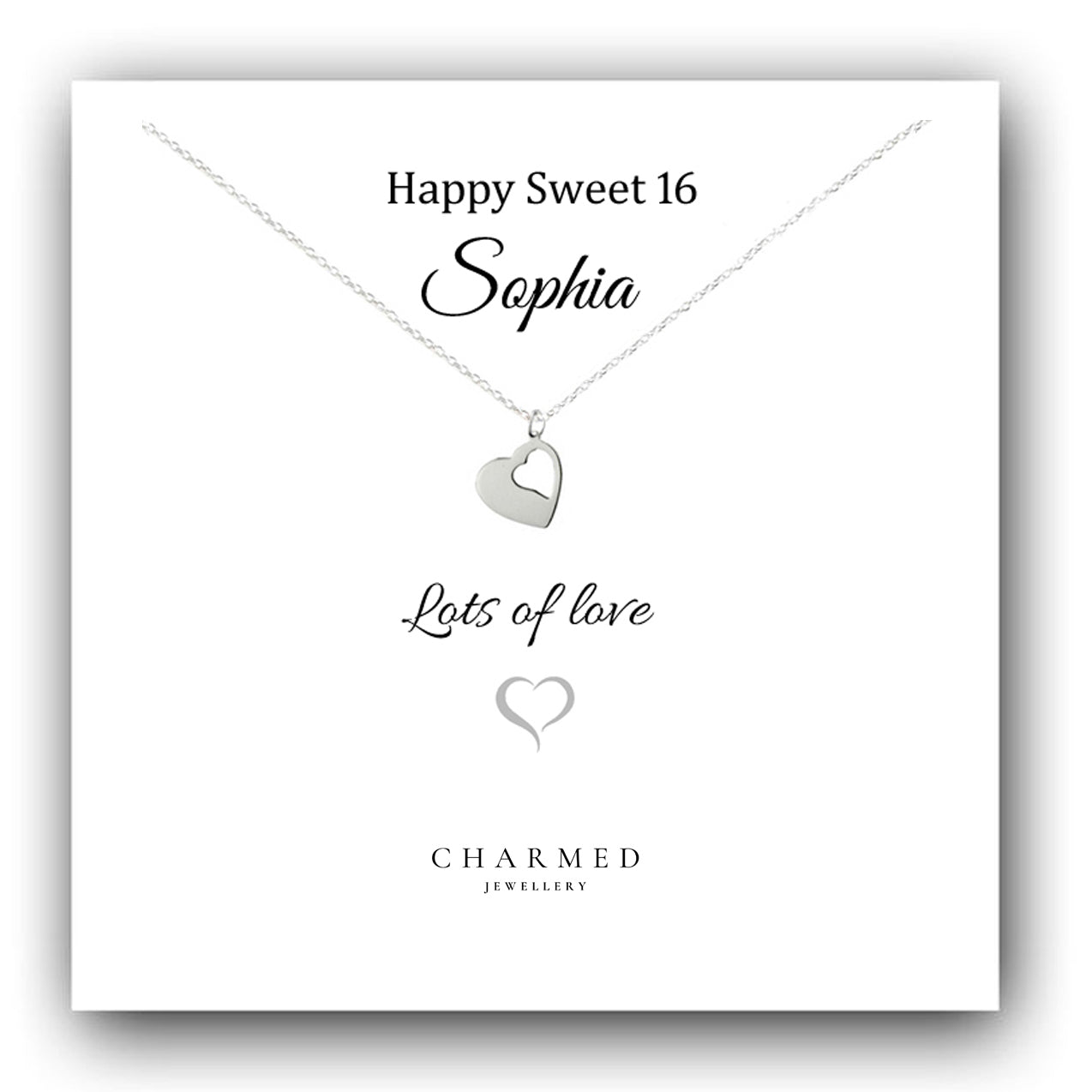 Sweet 16 Cut Out Heart Necklace in Sterling Silver 925, Personalised Gift