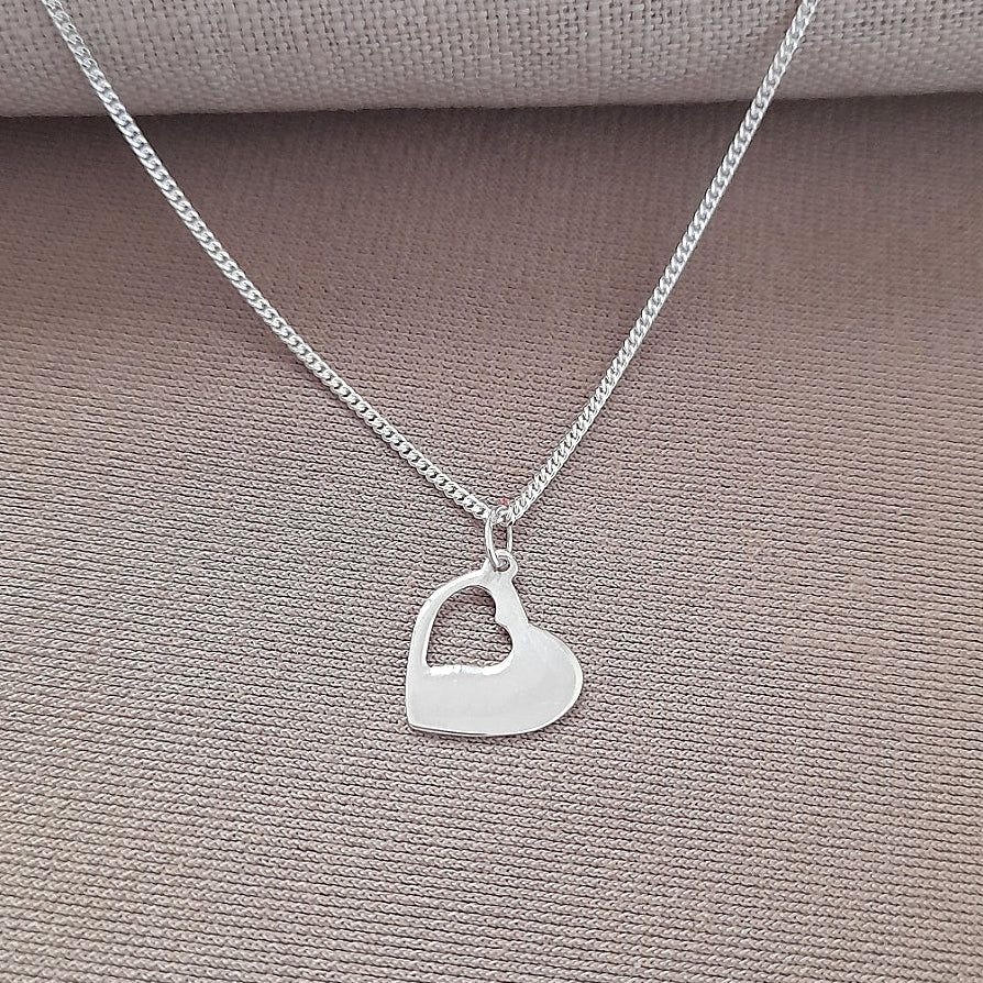 Godmother Gift, Cut Out Heart Necklace in Sterling Silver 925 | Personalised Jewellery Gift