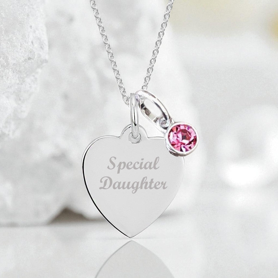 Daughter Engraved Necklace with Birthstone in Sterling Silver 925 | Personalised Jewellery Gift