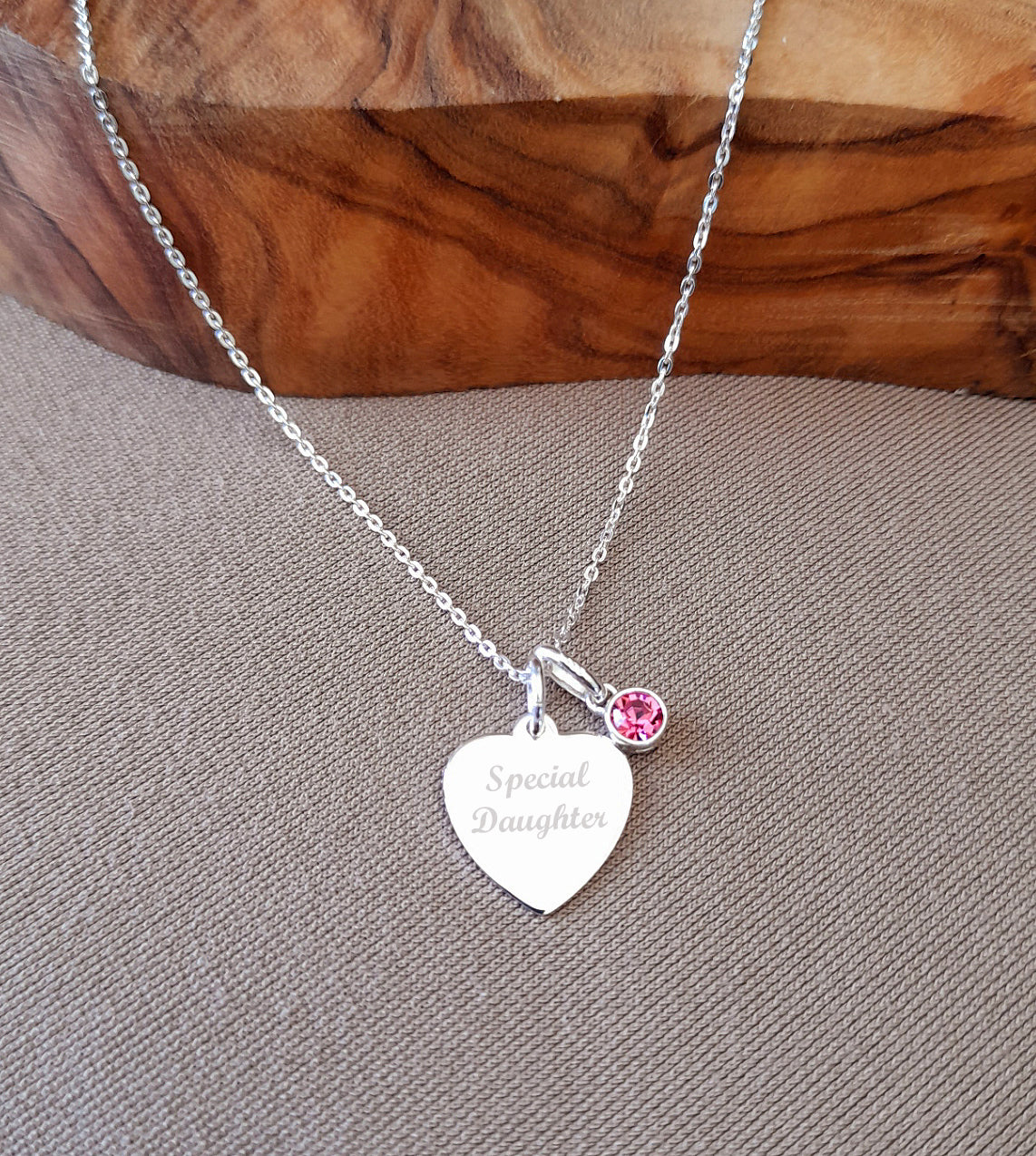 Daughter Gift, Engraved Heart Birthstone Necklace 925 Sterling Silver, Personalised Necklace, Message Jewellery