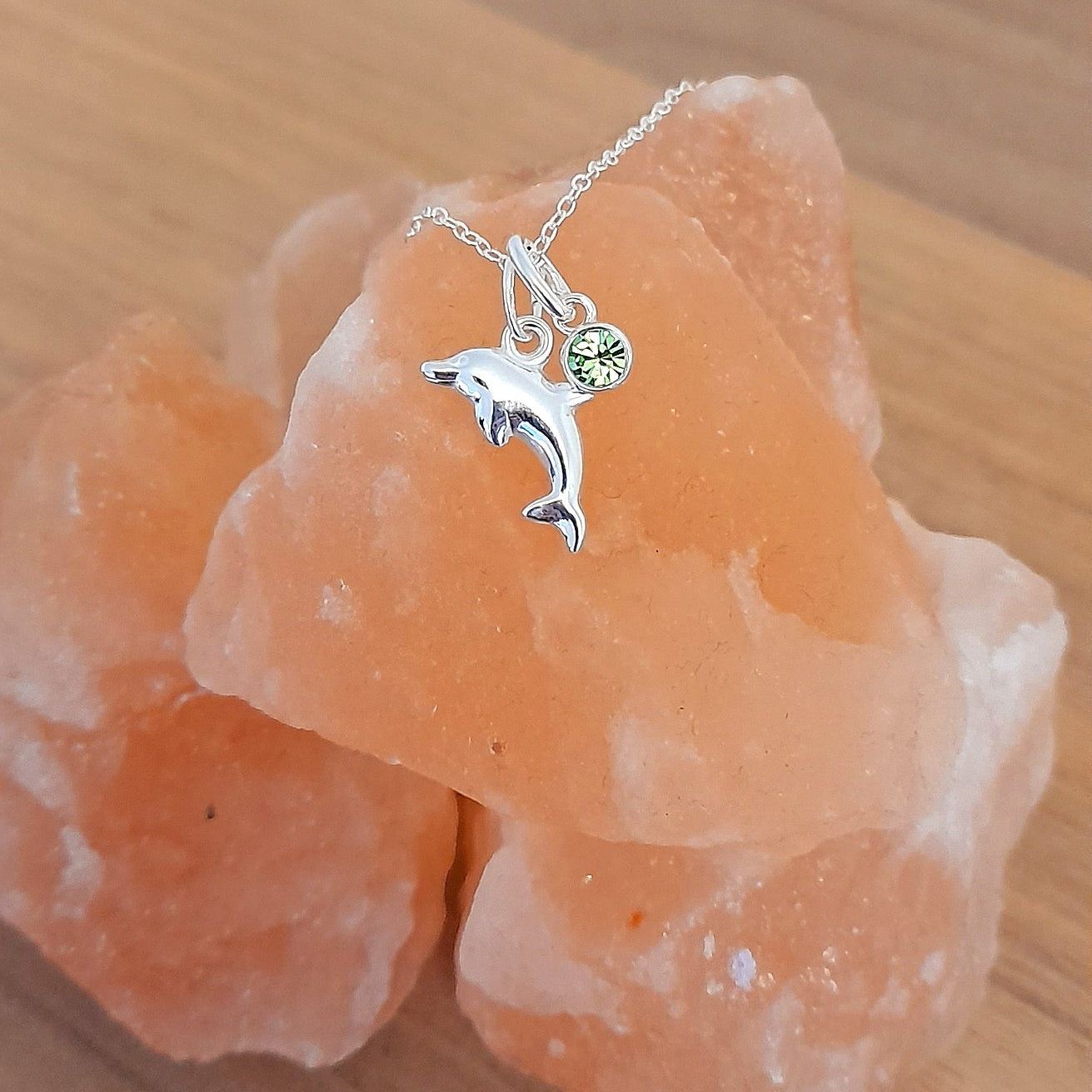 Dolphin Necklace with Birthstone in Sterling Silver 925 | Personalised Jewellery Gift