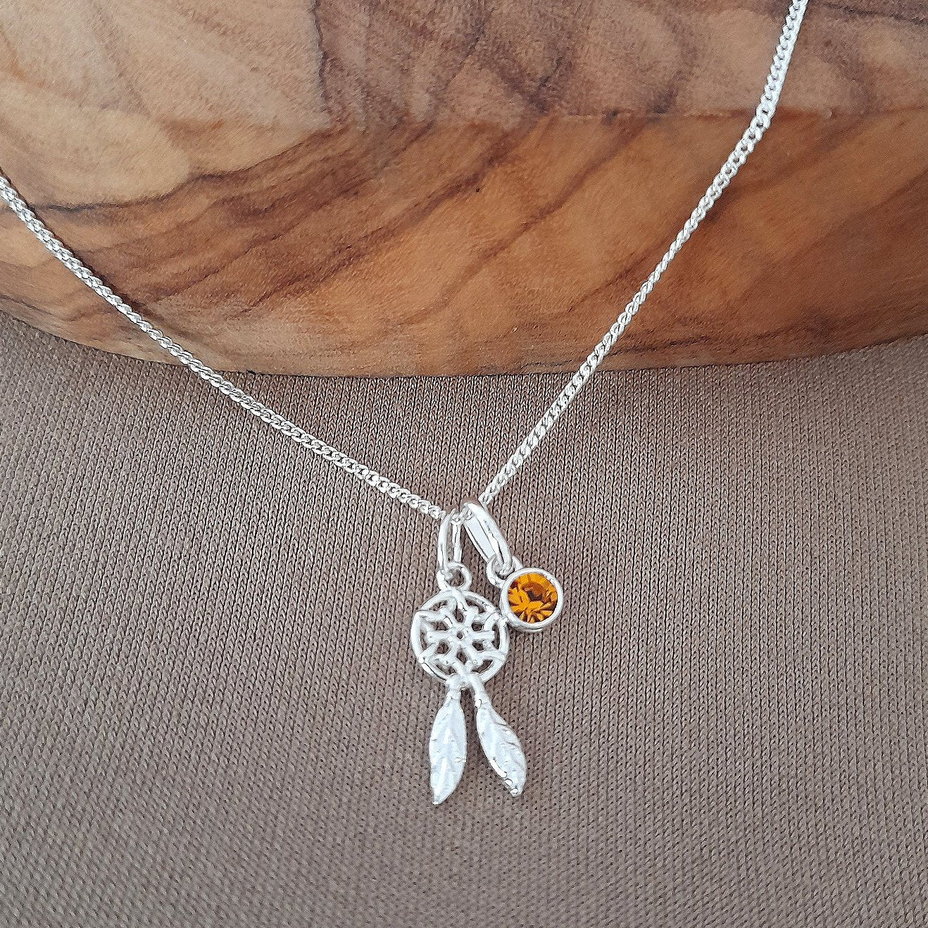 Dreamcatcher Birthstone Necklace Sterling Silver 925, Personalised Jewellery
