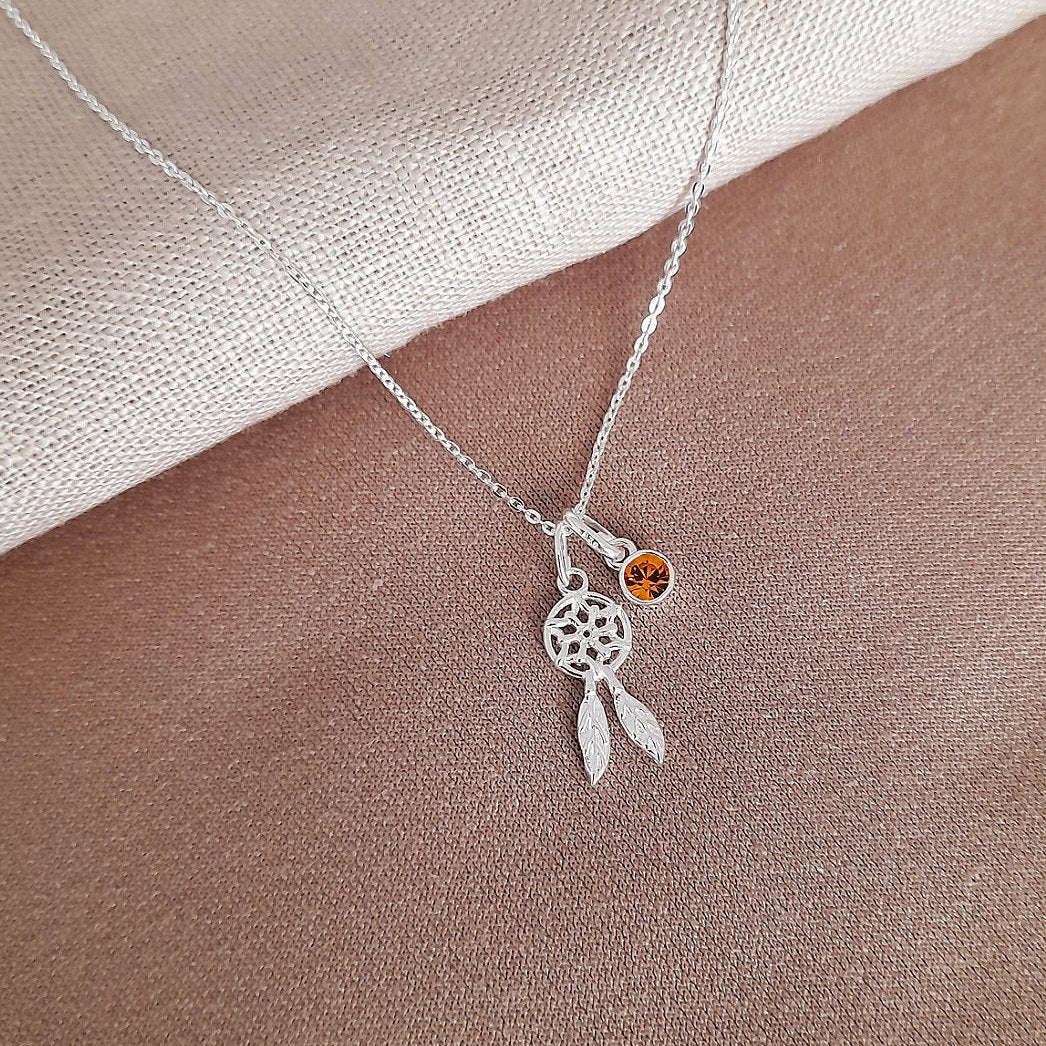 Dreamcatcher Birthstone Necklace Sterling Silver 925, Personalised Jewellery