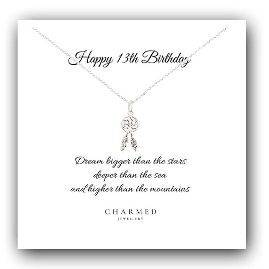 13th Birthday Dreamcatcher Necklace Sterling Silver 925, Personalised Jewellery Gift