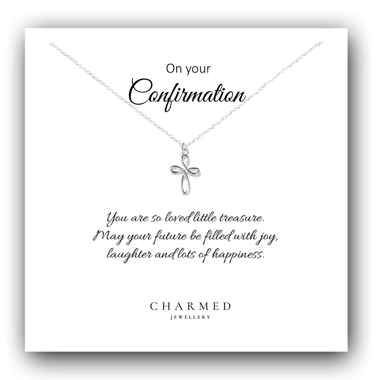 Confirmation Eternity Cross Necklace in Sterling Silver 925, Personalised Keepsake Gift