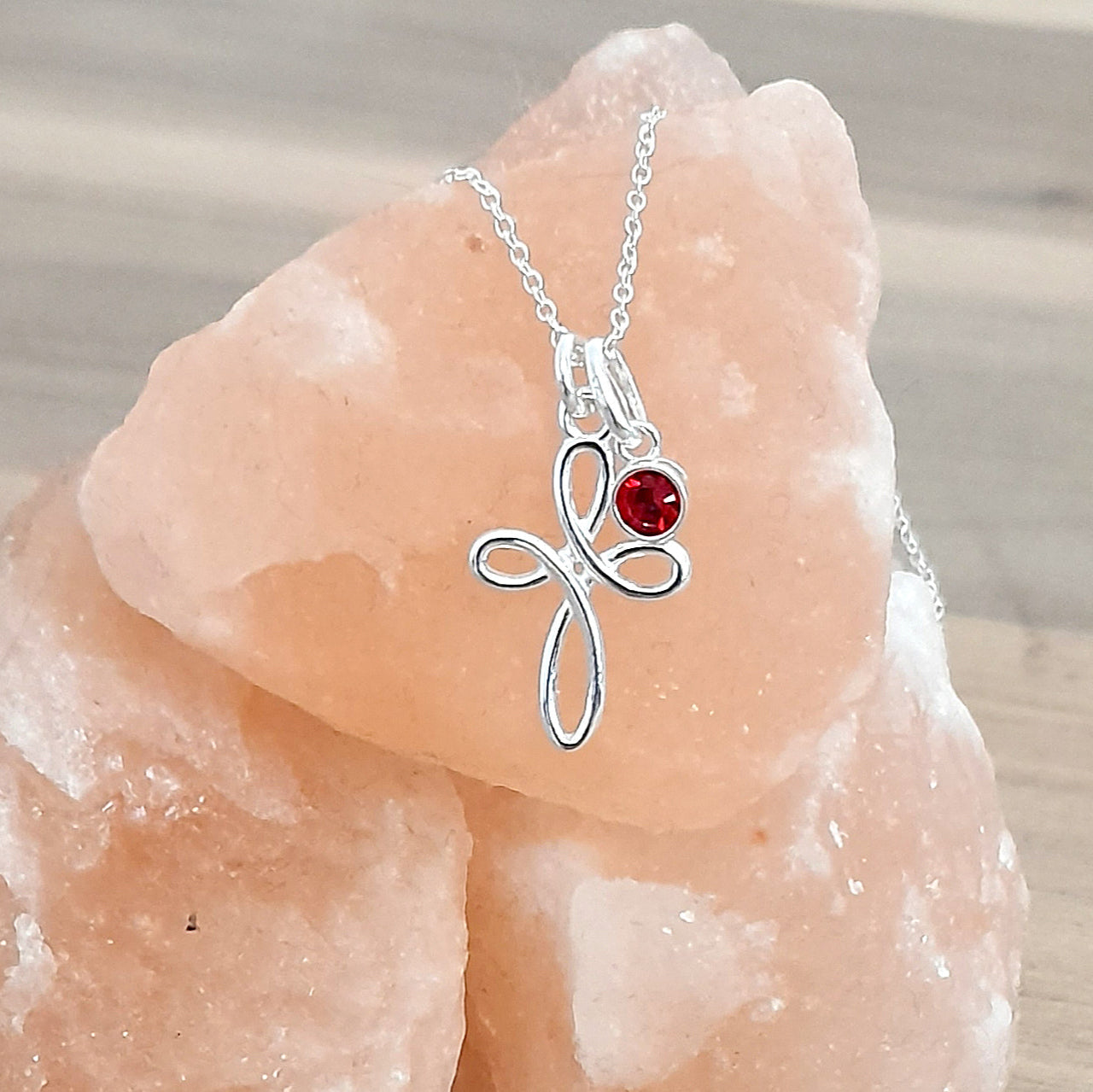 Christening Eternity Cross Necklace with Birthstone in Sterling Silver 925, Personalised Jewellery Gift