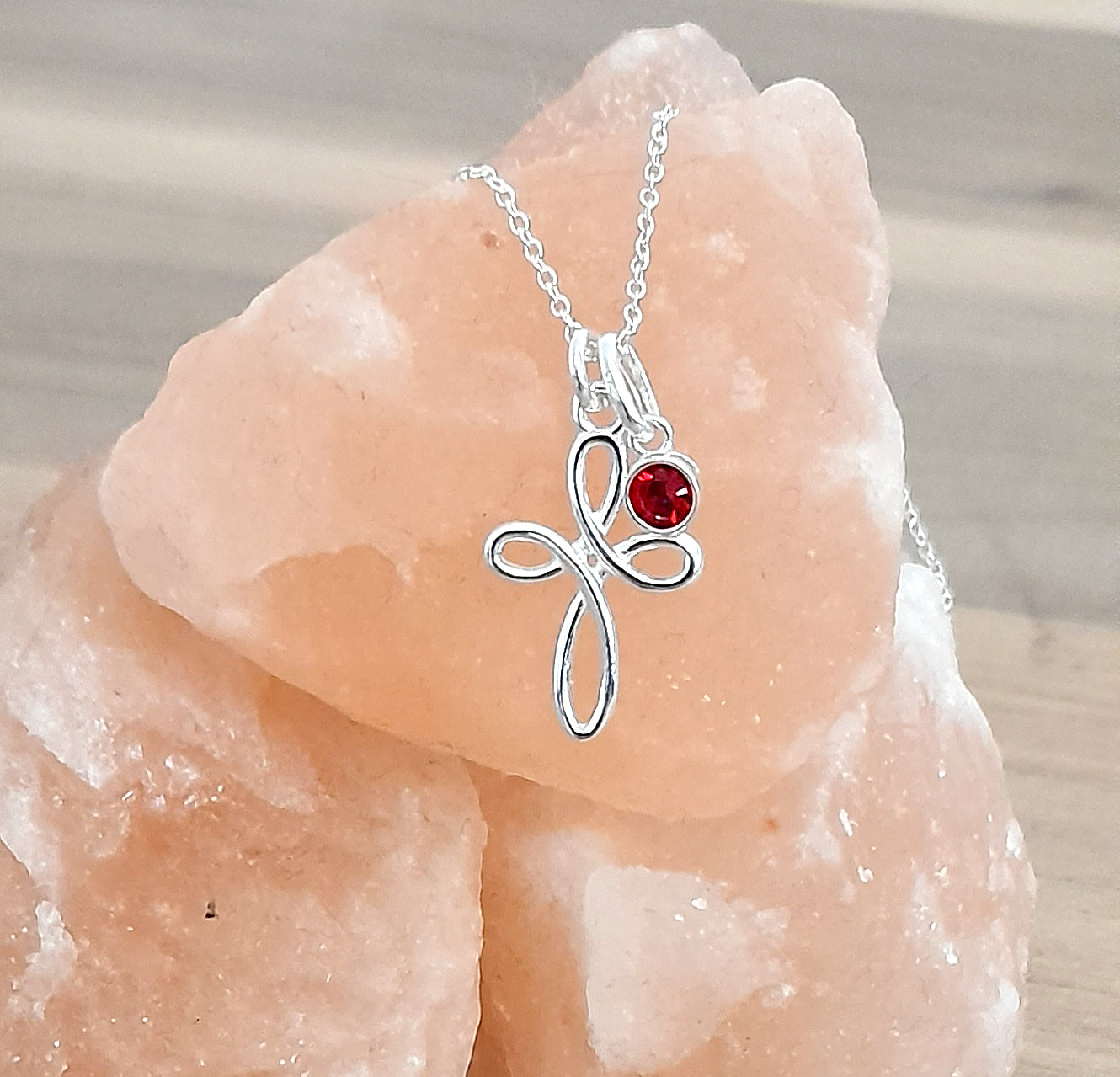 First Holy Communion Gift, Eternity Cross Necklace with Birthstone in Sterling Silver 925, Personalised Jewellery Gift