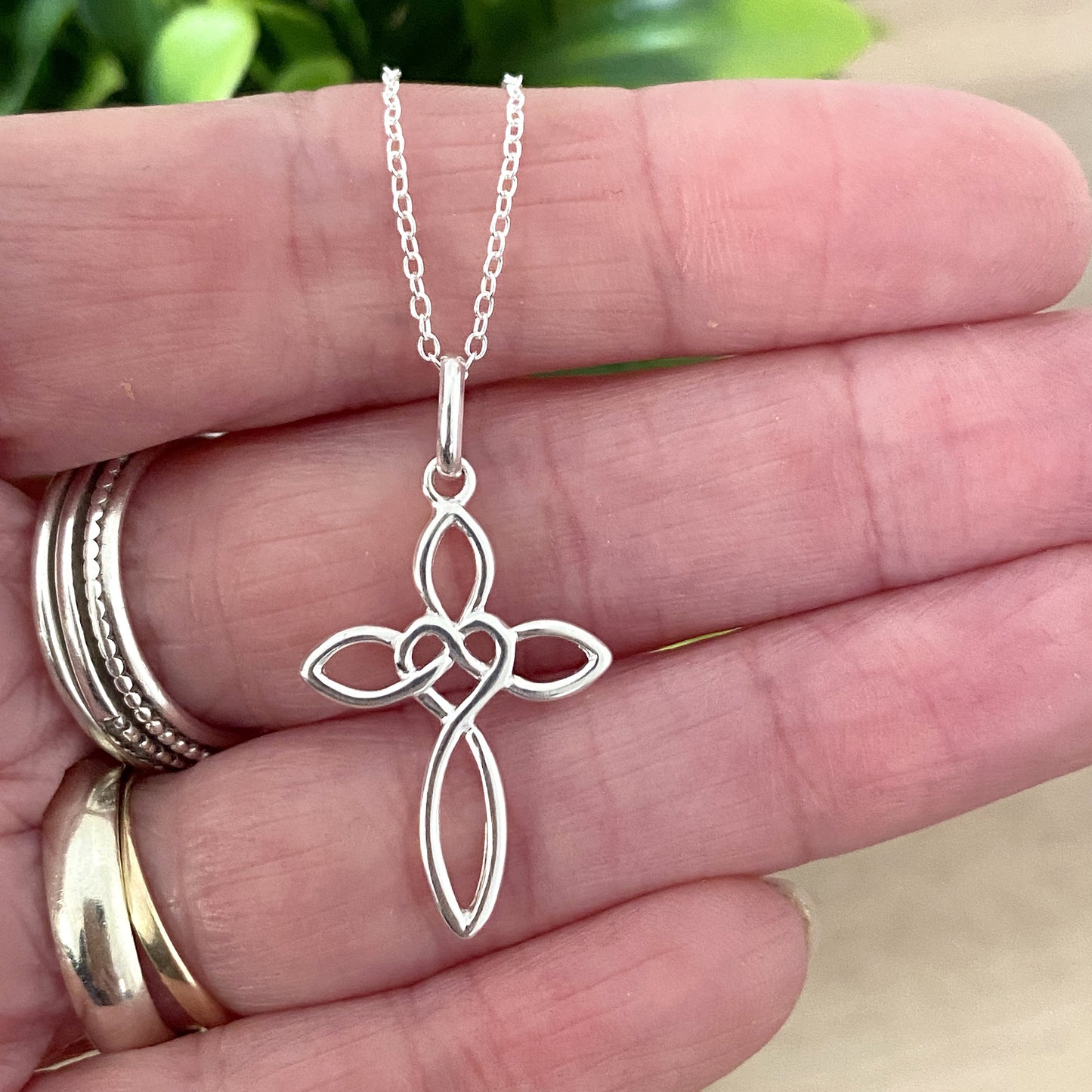 Christening Eternity Heart Cross Necklace in Sterling Silver 925, Personalised Jewellery Gift