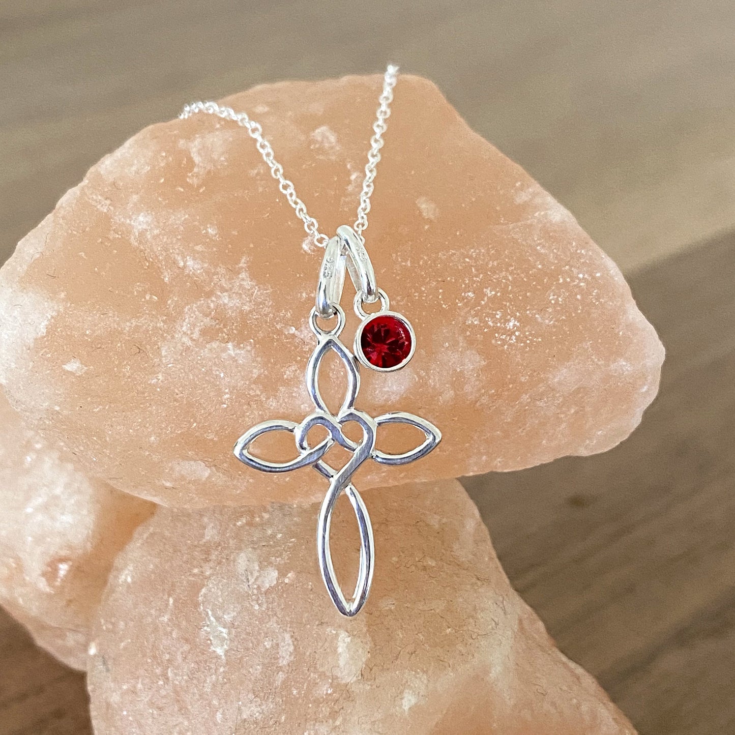 Eternity Heart Cross Birthstone Necklace Sterling Silver 925