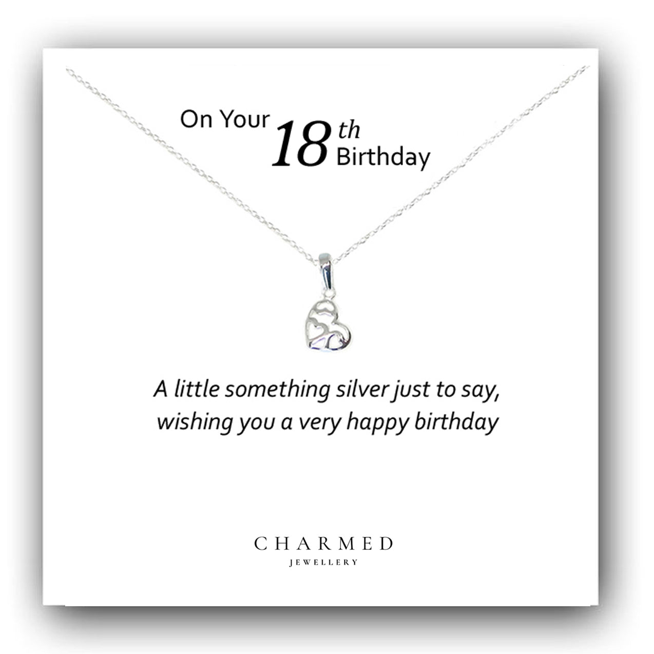 18th Birthday Fancy Heart Necklace in Sterling Silver 925, Personalised Jewellery Gift