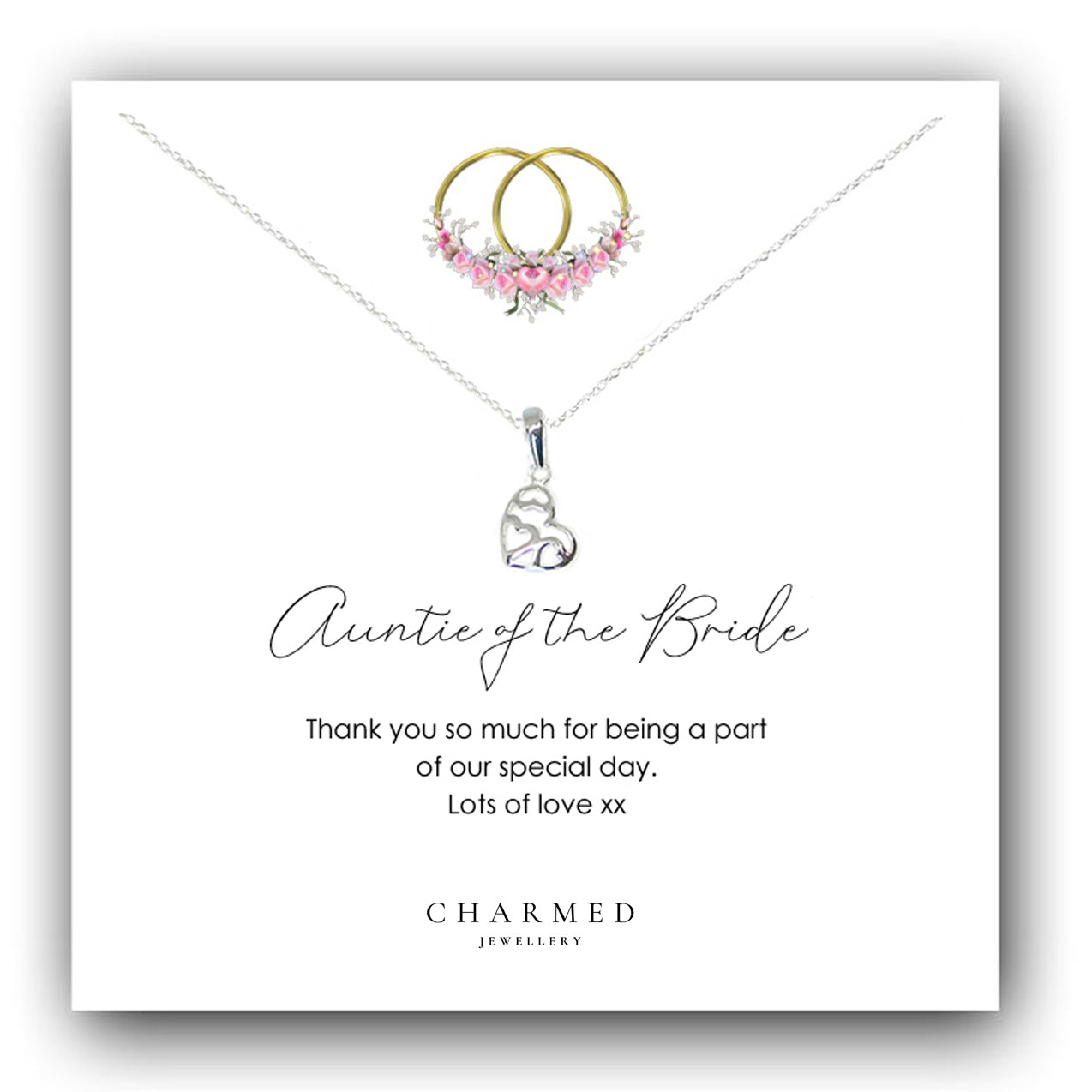 Auntie of the Bride Gift Fancy Heart Necklace in Sterling Silver 925, Personalised Gift