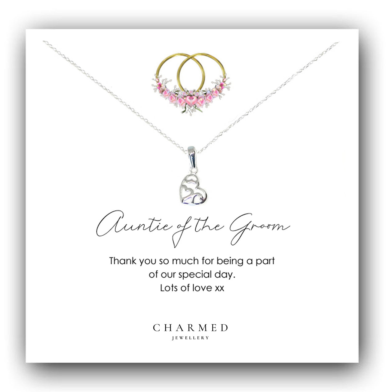 Auntie of the Groom Gift, Fancy Heart Necklace in Sterling Silver 925, Personalised Jewellery Gift