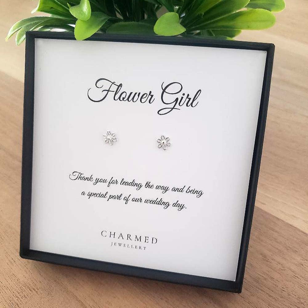 Flower Girl Gift, Flower Stud Earrings Sterling Silver 925, Personalised Bridal Party Gift