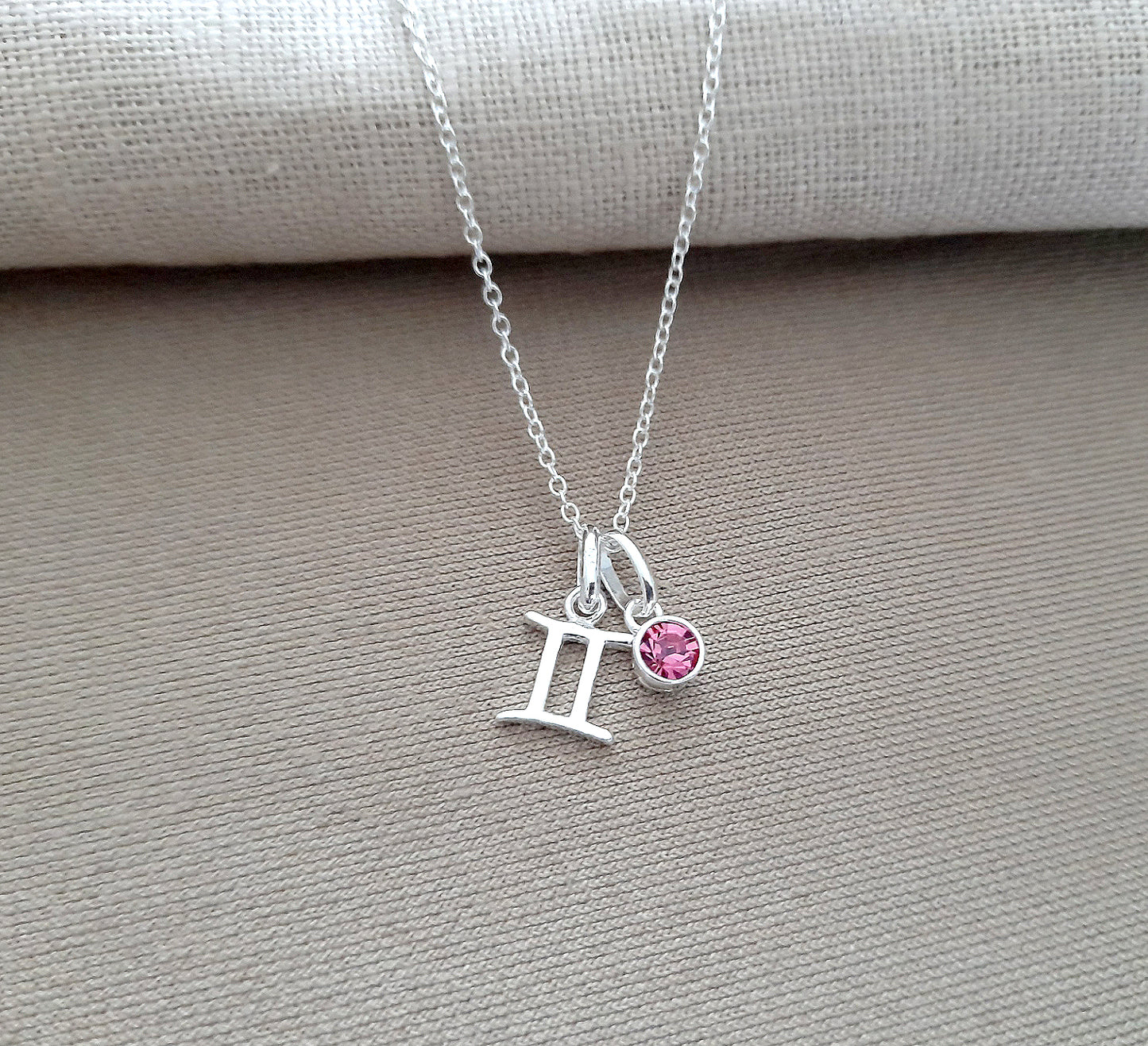 Granddaughter Gift, Zodiac Necklace with Crystal Birthstone in Sterling Silver 925, Personalised Jewellery Gift